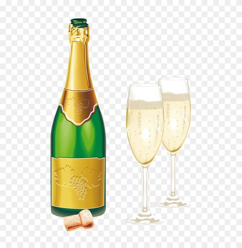 550x800 Green Gold New Year Kit Fecnikek - Clipart Wine Bottle And Glass