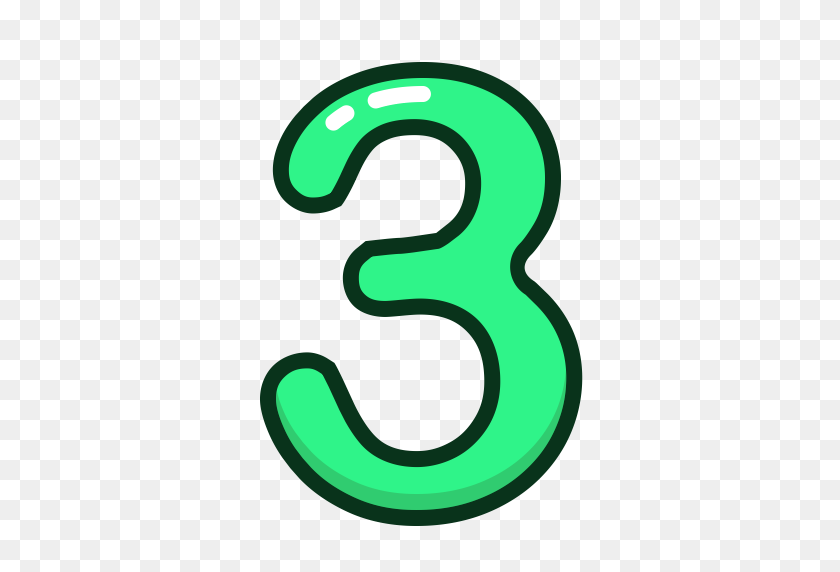512x512 Green, Number, Numbers, Study, Three Icon - Numeros PNG
