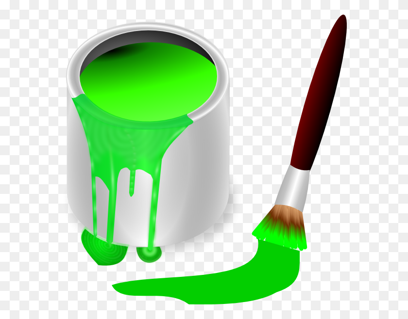 588x598 Green Paint Brush And Can Clip Art - Paint Roller Clipart
