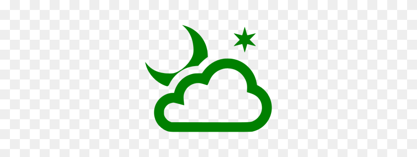 256x256 Icono Verde De La Noche Parcialmente Nublada - Clipart Parcialmente Nublado