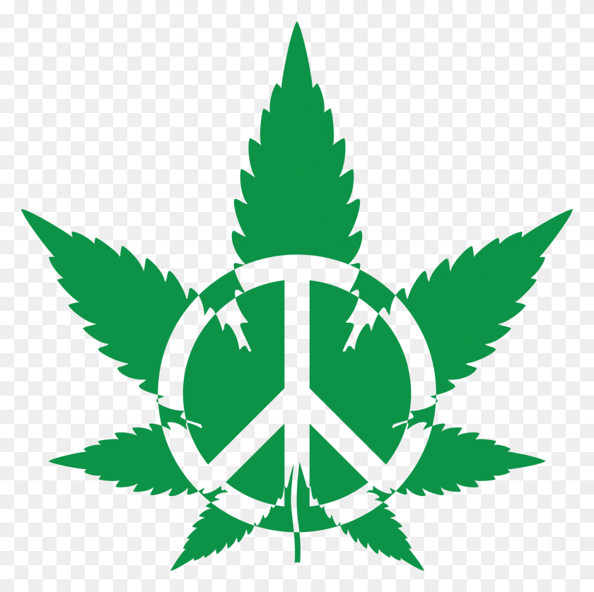 2000x1997 Green Pot Leaf With A Peace Symbol Png - Weed PNG