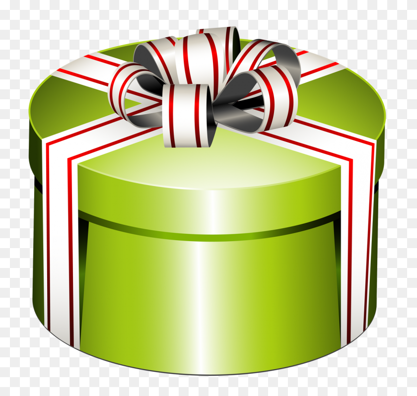 1200x1136 Green Round Present Box With Bow Png Gallery - Gift Box PNG