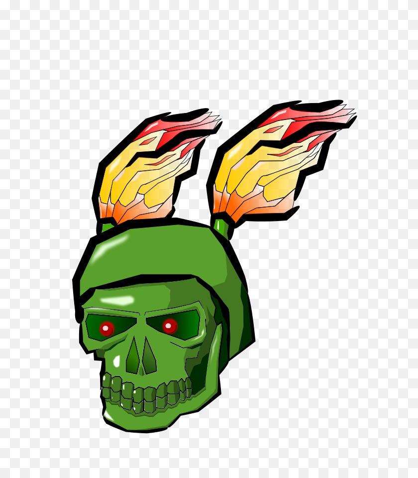639x900 Green Skull With Flames Png Clip Arts For Web - Flames Clipart PNG