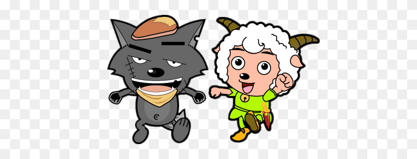450x260 Grey Wolf And Pleasant Goat Transparent Png - Wolf Cartoon PNG