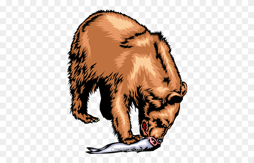 398x480 Grizzly Bear Eating A Salmon Royalty Free Vector Clip Art - To Eat Clipart