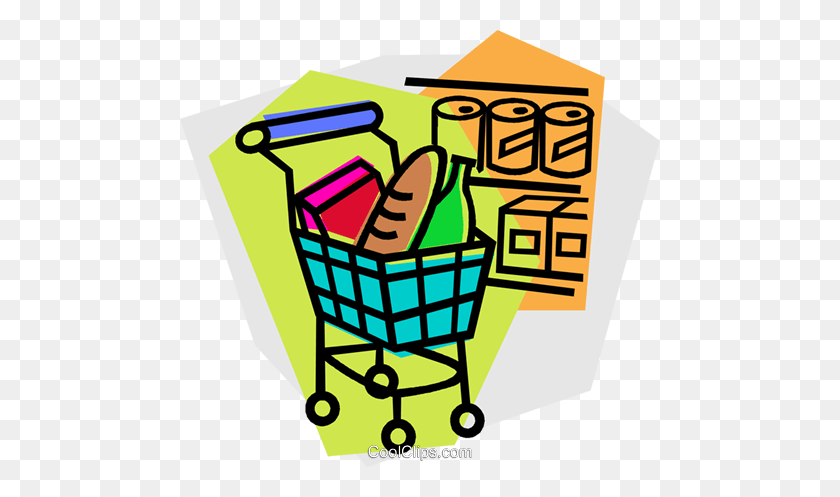 480x437 Grocery Cart Royalty Free Vector Clip Art Illustration - Shopping Basket Clipart