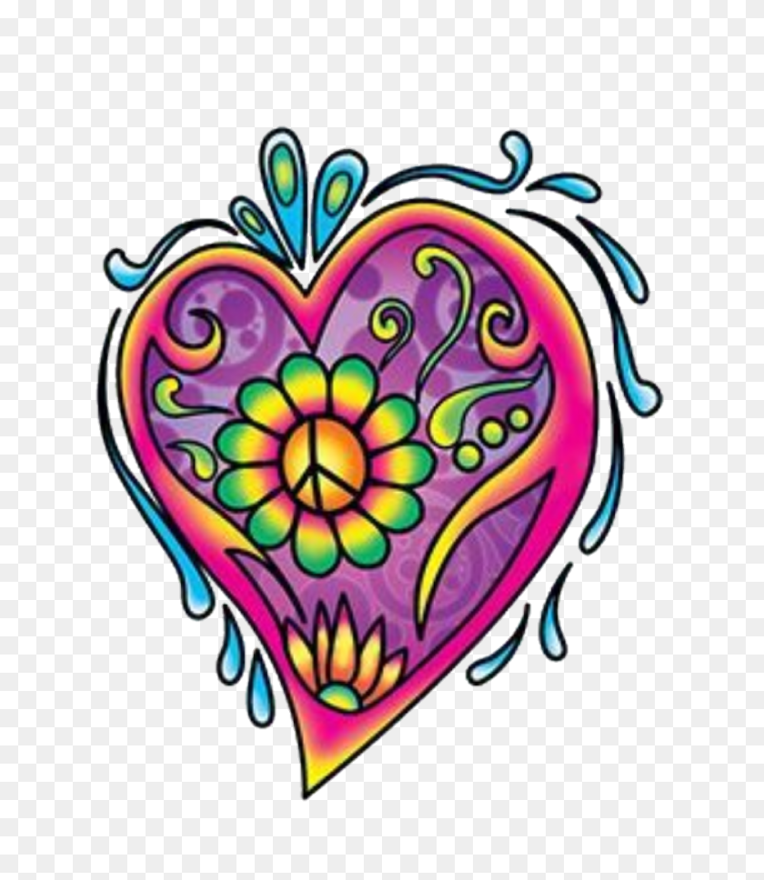 937x1091 Groovy Heart Hearts Peacesign - Groovy Clipart