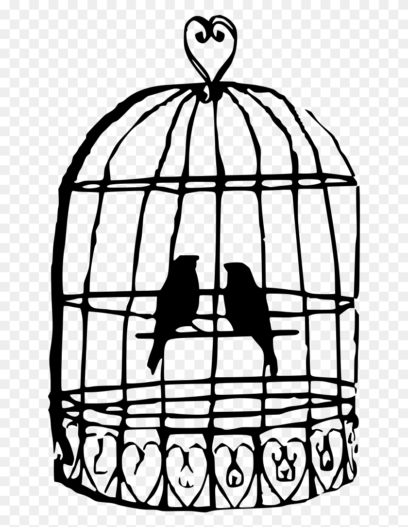 642x1024 Gt Home Cage Couple Birds - Cage Clipart Blanco Y Negro