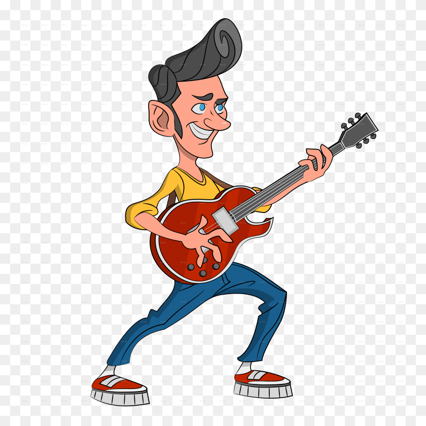 6000x6000 Guitar Player Cartoon Clip Art - Rockabilly Clipart