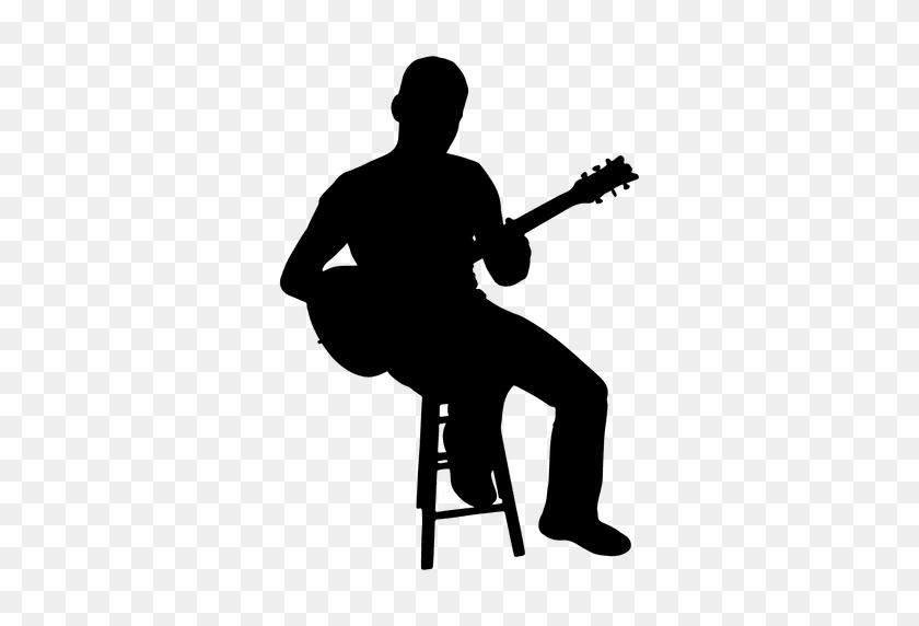 512x512 Guitarist Sitting Silhouette - Guitar Silhouette PNG