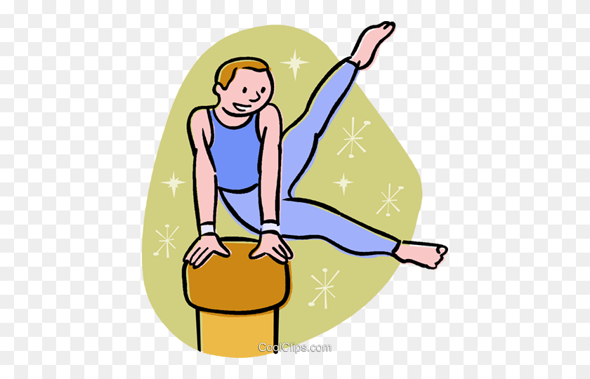436x480 Gymnast Performing On The Pommel Horse Royalty Free Vector Clip - Free Gymnastics Clipart