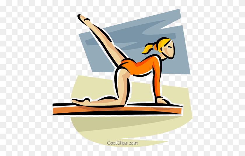 480x477 Gymnast Royalty Free Vector Clip Art Illustration - Balance Beam Clipart