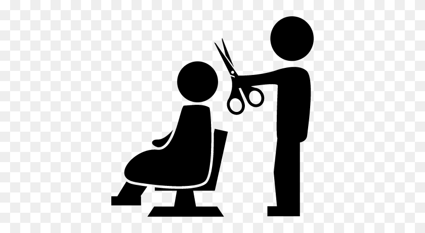 400x400 Hairdresser With Scissors Cutting The Hair To A Client Sitting - Hairdresser Scissors Clipart