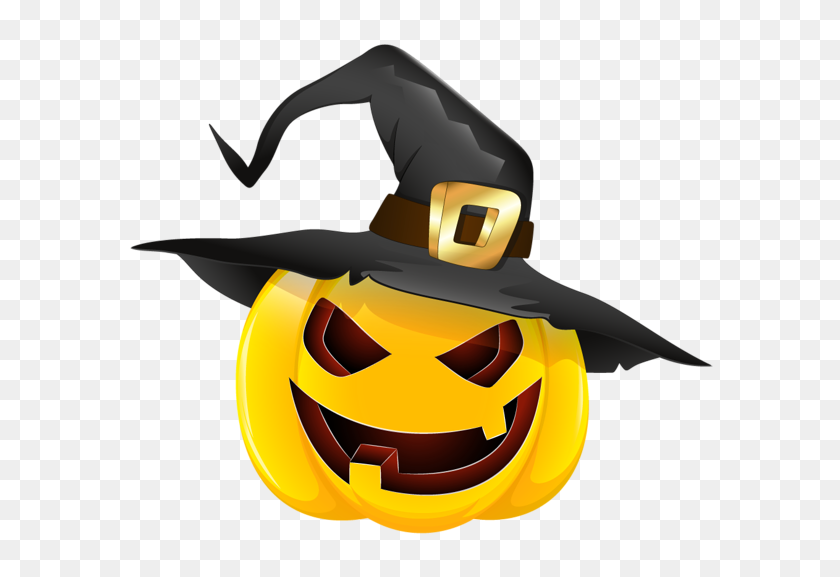 600x517 Хэллоуин Злая Тыква В Шляпе Ведьмы Клипарт - Картинки С Лицом Ведьмы