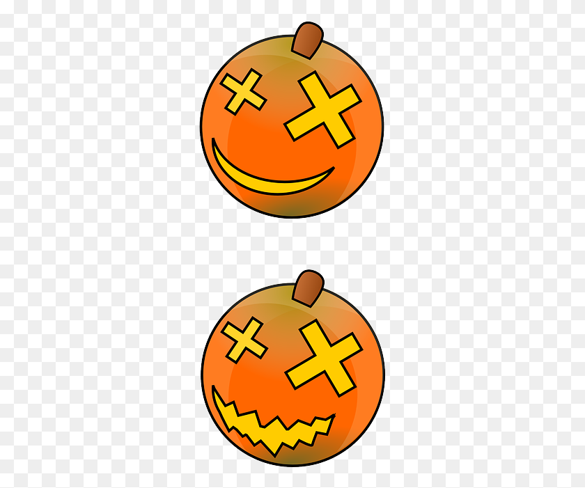 273x641 Halloween Pumpkin, Face, Happy, Sad, Carved, Lantern - Pumpkin Face PNG