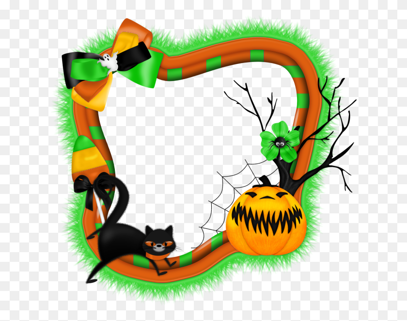 632x602 Halloween Transparent Png Photo Frame With Pumpkin And Cat - Halloween Frame Clipart