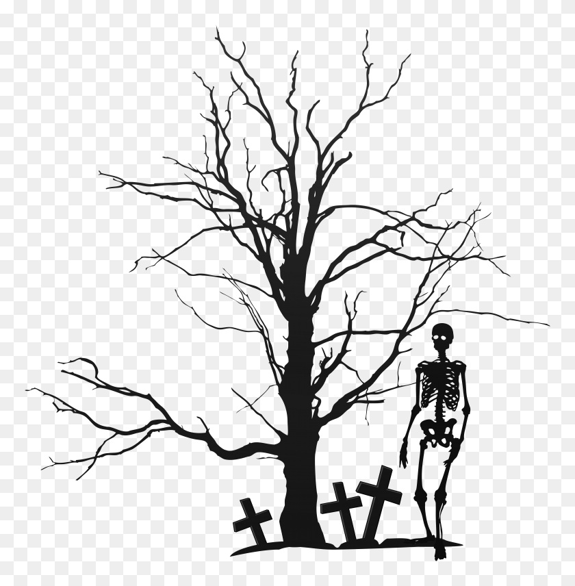6106x6238 Halloween Tree And Skeleton Png Clipart Gallery - Skeleton PNG