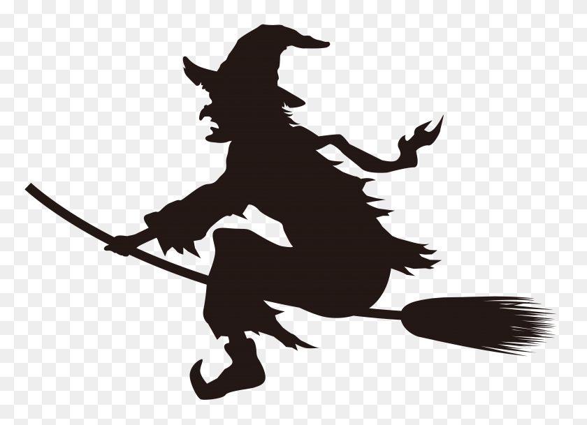 8000x5637 Хэллоуин Ведьма Клипарты - Ведьма Черно-Белый Клипарт
