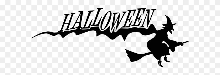 600x227 Halloween Witch Flying Png, Clip Art For Web - Witch Black And White Clipart