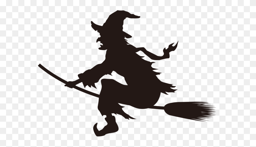 600x423 Halloween Witch On Broom Silhouette Png Clip Art Image Halloween - Broom Clipart Black And White