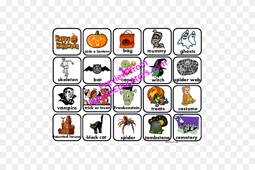 500x500 Halloween Words For Autism - Vocabulary Clipart