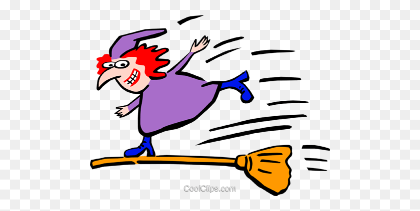480x363 Halloweenwitch On A Broom Royalty Free Vector Clip Art - Witch On A Broomstick Clipart