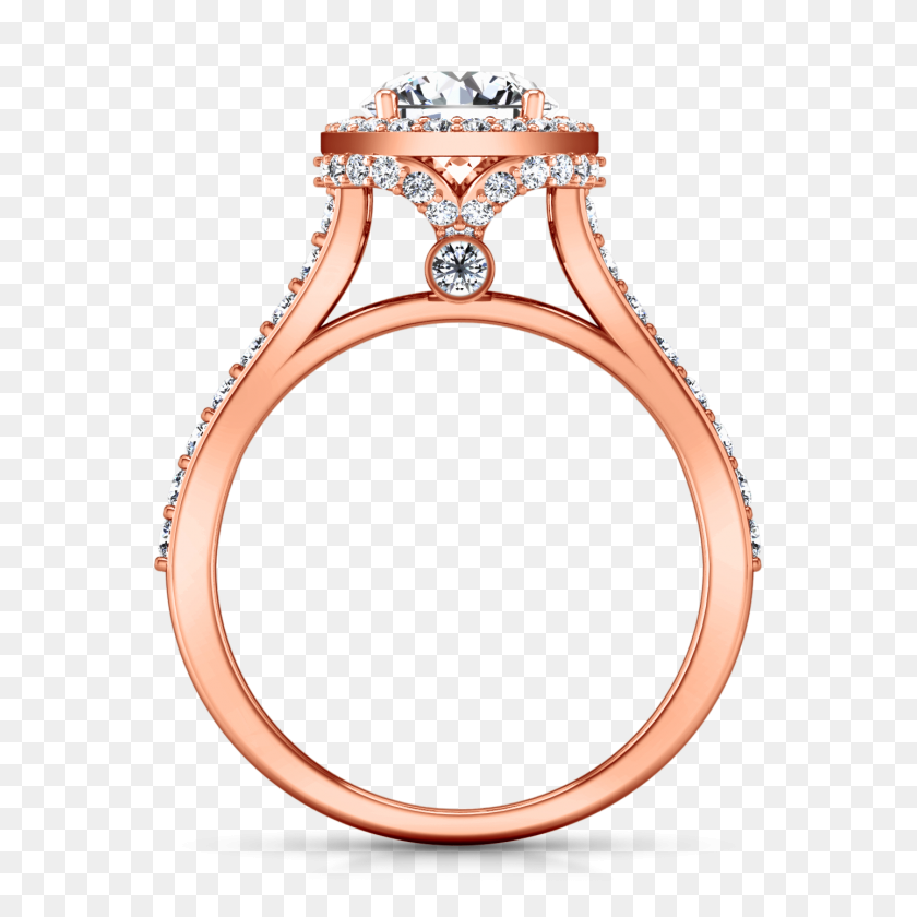 1440x1440 Halo Engagement Ring Milana Rose Gold Imagine Diamonds - Gold Rose PNG