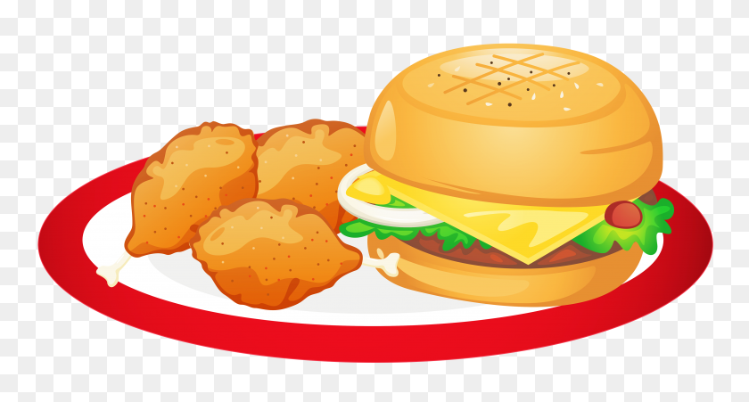 4000x2009 Hamburger And Chicken Legs Plate Png Gallery - Sandwich Clipart Free