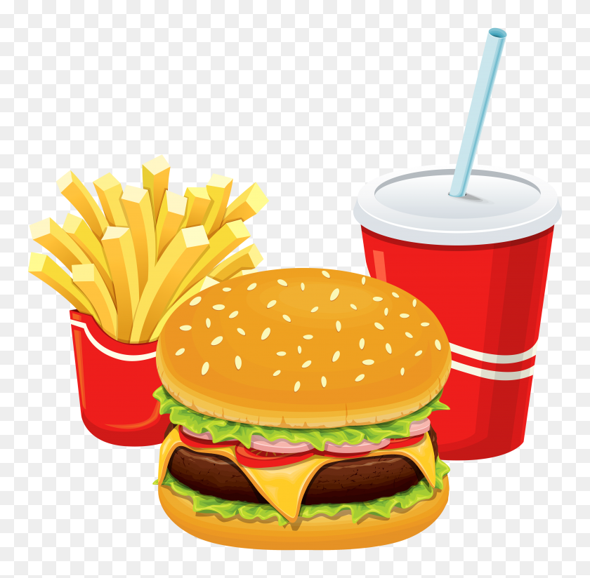 4000x3921 Hamburger Fries And Cola Png Clipart - Sandwich Clipart PNG
