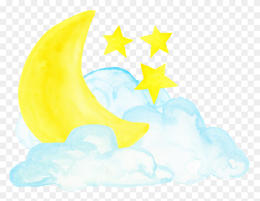 1024x772 Hand Drawn Moon Png Transparent Hidden In The Clouds Free Png - Moon And Stars PNG