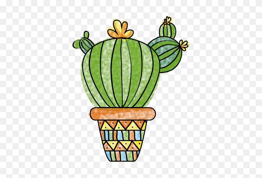 512x512 Hand Drawn Watercolor Cactus And Pot - Pot PNG