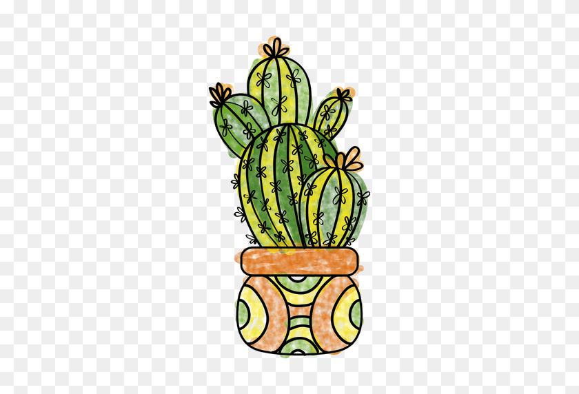 512x512 Dibujado A Mano Acuarela Cactus Planta En Maceta - Maceta Png