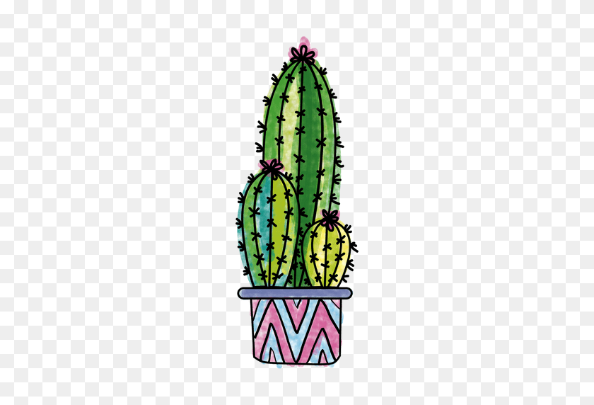 512x512 Dibujado A Mano Acuarela Cactus Maceta - Acuarela Cactus Png