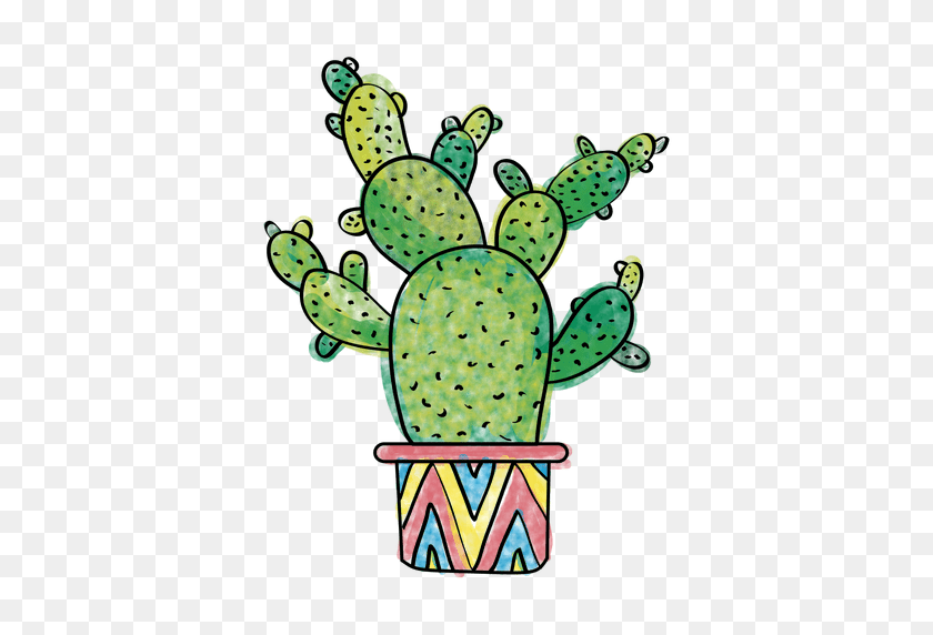 512x512 Hand Drawn Watercolor Multiple Cactus - Nopal PNG