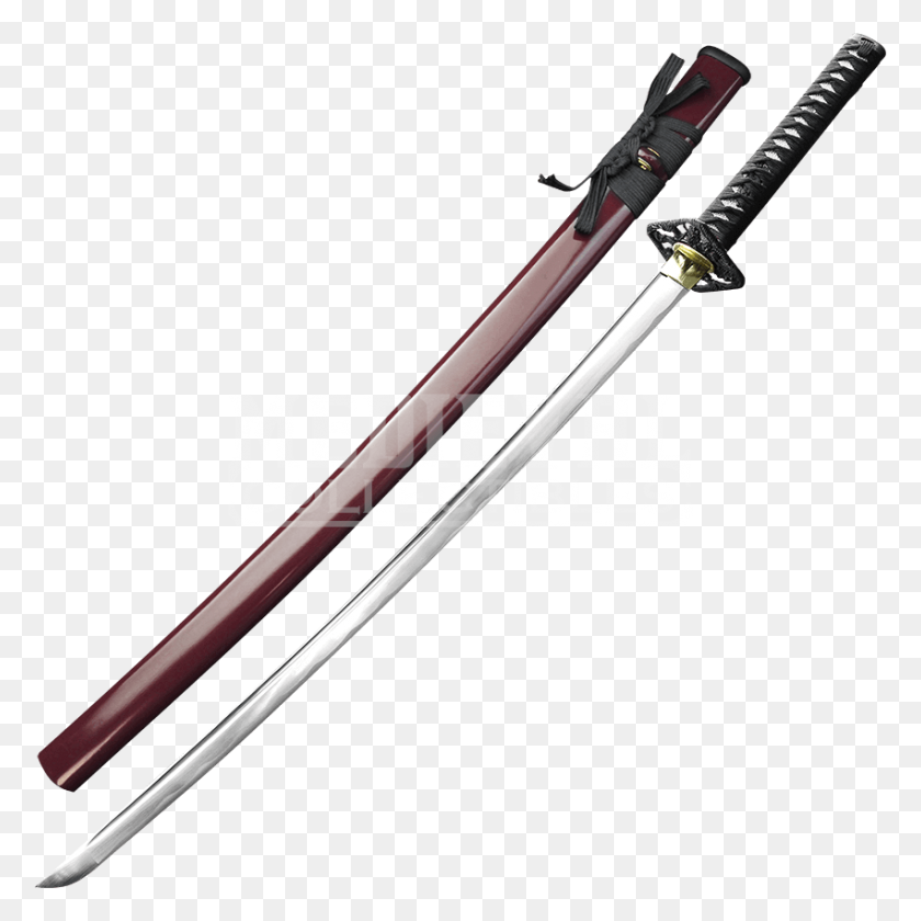 850x850 Hand Forged Samurai Sword With Red Scabbard - Samurai Sword PNG