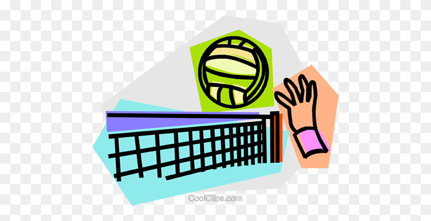 480x372 Hand Hitting Volleyball Over Net Royalty Free Vector Clip Art - Volleyball Net Clipart