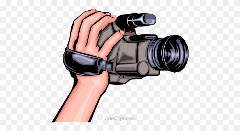 480x400 Hand Holding Camcorder Royalty Free Vector Clip Art Illustration - Camcorder Clipart
