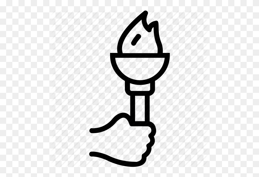 512x512 Hand Holding Torch, Olympics Flame, Olympics Game, Olympics Torch - Run Black And White Clipart