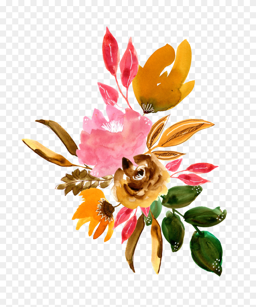 1024x1244 Hand Painted Beautiful Dried Flower Png Transparent Free Png - Transparent Flower PNG