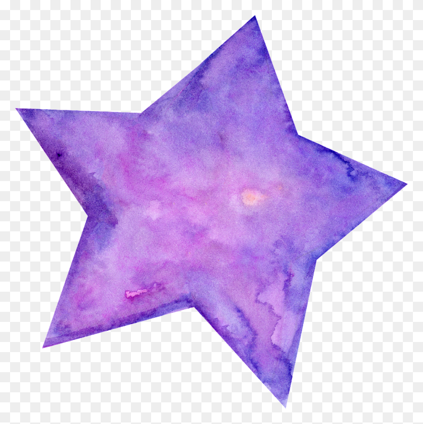 1024x1029 Hand Painted Cartoon Five Pointed Star Png Transparent Free Png - Purple Watercolor PNG