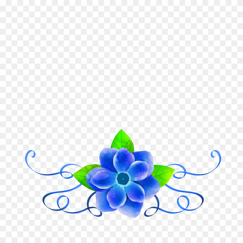 1024x1024 Hand Painted Dark Blue Flowers Png Transparent Free Png Download - Blue Flower PNG
