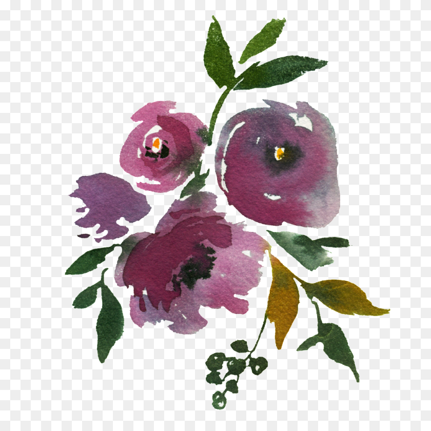 1024x1024 Pintado A Mano De Flores De Color Púrpura Oscuro Png Png Download