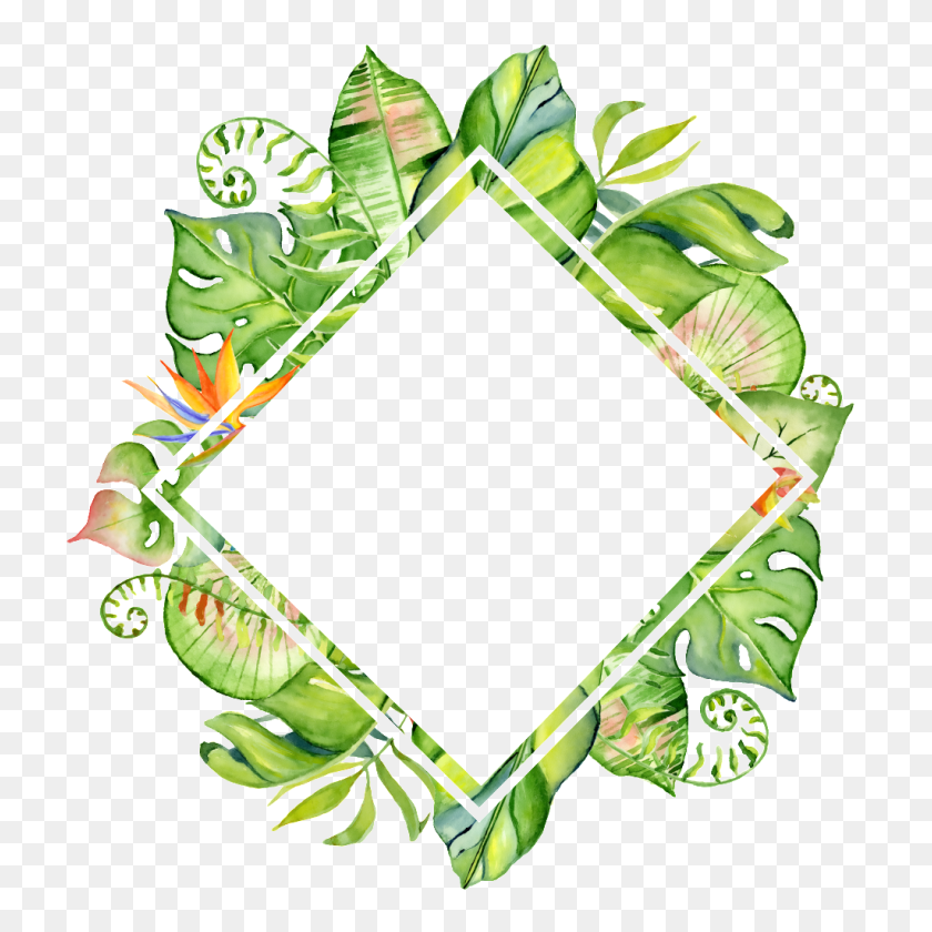 1024x1024 Hand Painted Rhomboid Leaf Frame Png Transparent Free Png - Leaf PNG Transparent