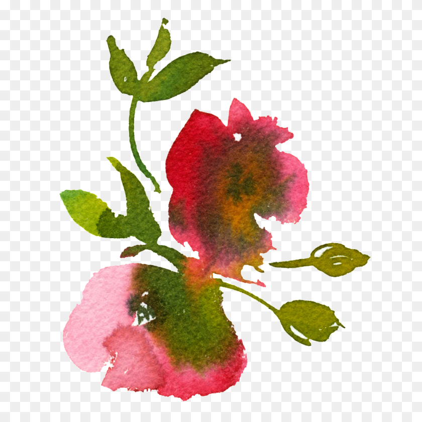 1024x1024 Hand Painted Smudged Watercolor Flower Png Transparent Free Png - Water Color Flower PNG