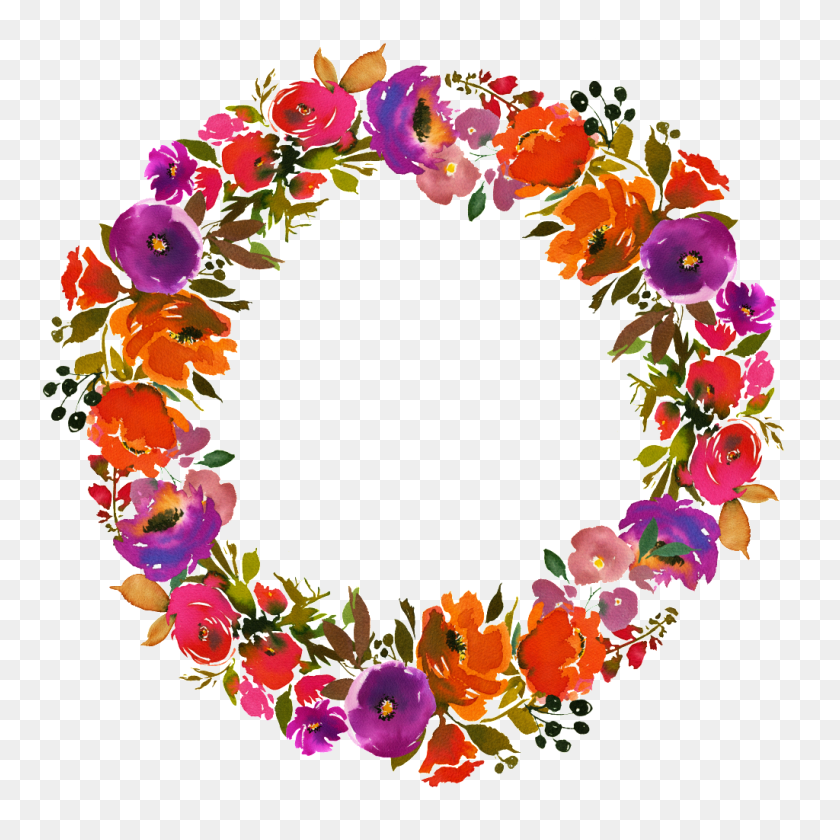 1024x1024 Hand Painted Three Color Flower Wreath Png Transparent Free Png - Purple Rose PNG
