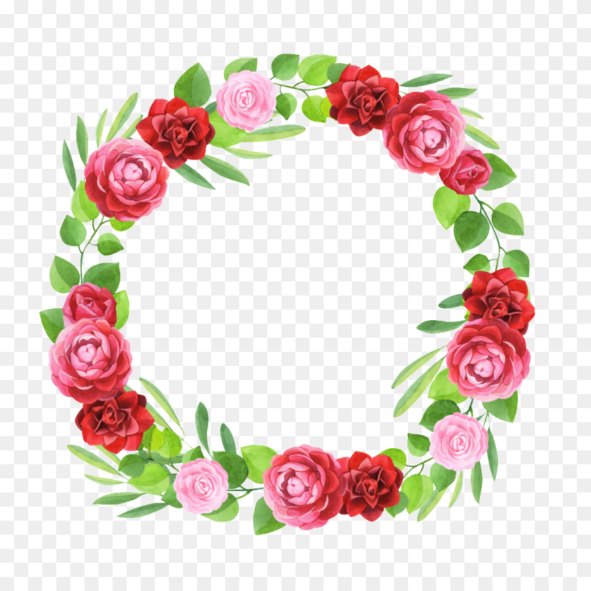 1024x1024 Hand Painted Three Colors Of Flowers Garland Png Transparent - Garland PNG