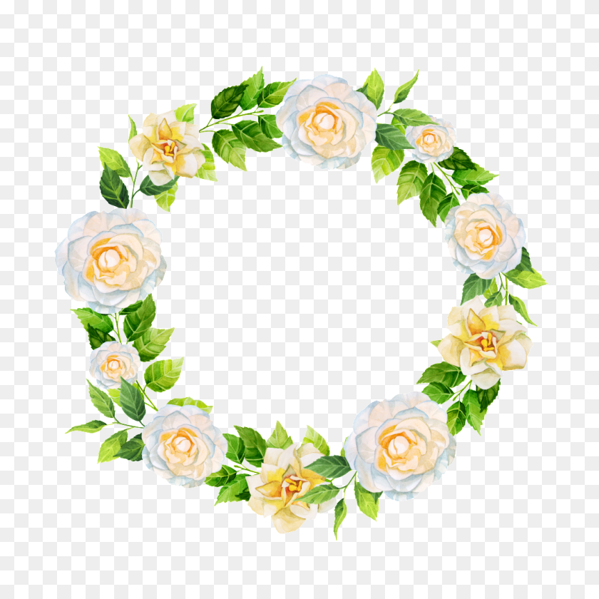 1024x1024 Hand Painted White Rose Wreath Png Transparent Free Png Download - White Rose PNG