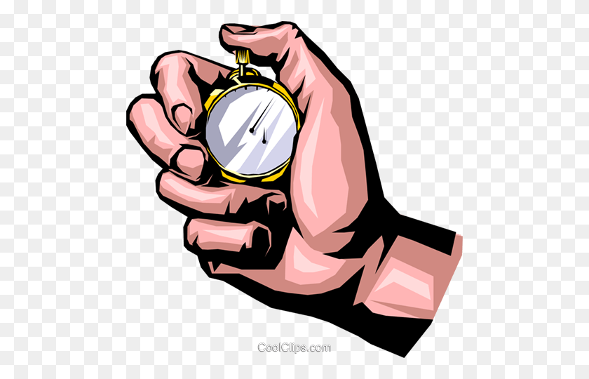 480x480 Hand With Stopwatch Royalty Free Vector Clip Art Illustration - Stop Watch Clip Art