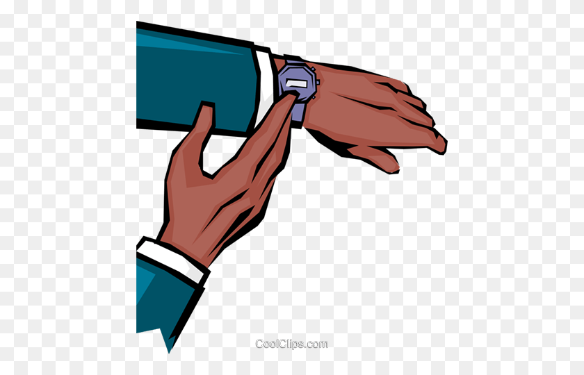 448x480 Hands Checking Time Royalty Free Vector Clip Art Illustration - Wrist Watch Clipart