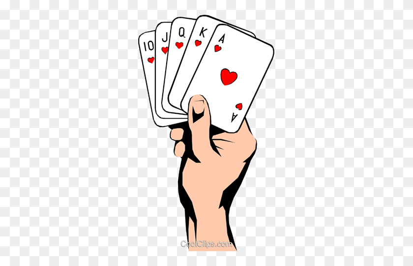 277x480 Hands Holding Playing Cards Royalty Free Vector Clip Art - Royal Flush Clipart